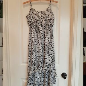 Dark Blue and White Spotted High Low Dress